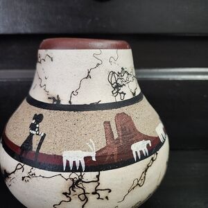 Elise Navajo Signed Vintage Vase Pottery Native American Decor Pink Blue